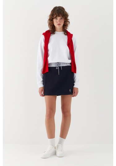 Çizgili Bel Bağcıklı Mini Etek Lacivert Lacivert