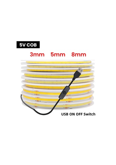 Epistarusb Kısılabilir Cob Led Şerit Işık 3mm/5mm/8mm Ra90 320leds/m 3000k-6500k Esnek Aydınlatma Yayan Color8 Sıcak Beyaz 6-10w 3m