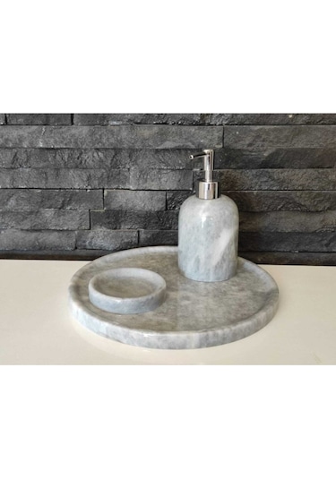 Gri Mermer 3'lü Banyo Seti Beyaz