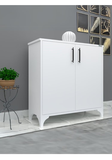 %100 Mdf 2 Kapaklı Küp Üstü Beyaz Ayakkabılık Beyaz