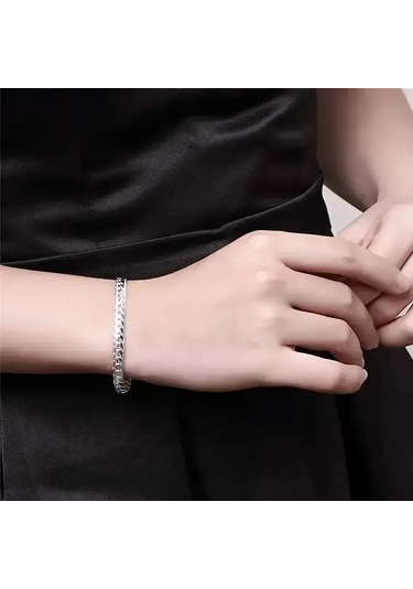 Gümüş İtalyan Ezme Yassı Yılan Çelik Unisex Set Tak... Silver