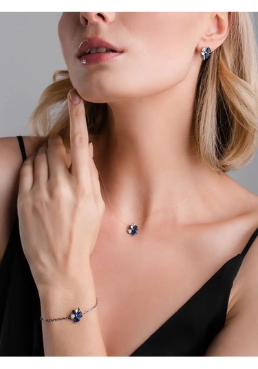 Lamponi Yonca Kolye Küpe: 925 Gümüş, Zirkon Ve Safir 140323483 Mavi