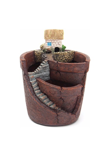 Jeehugo Kahverengi Sentetik Reçine Süs Bitki Saksısı - Detaylı Sanatsal Desen, Su Drenajı & Kaymaz Önleyici - Ev Dekorasyonu İçin Hafif Ve Dayanıklı