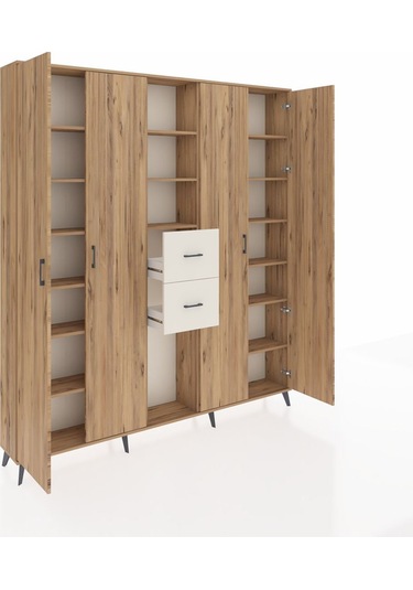 Arges Dolap 15 Raflı 2 Çekmeceli 4 Kapaklı 220x30x243 Çam-çam/aytaşı Atlas Çam/aytası
