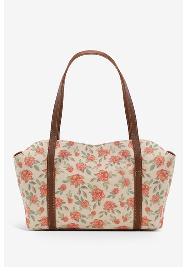 Kırmızı Çiçekli Kanvas Kapaklı Bowling Omuz Çantası 270 Kırmızı Çiçekli