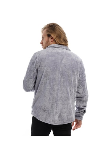 Erkek Çıt Çıt Detaylı Cepli Peluş Ceket Gri-mavi Gri