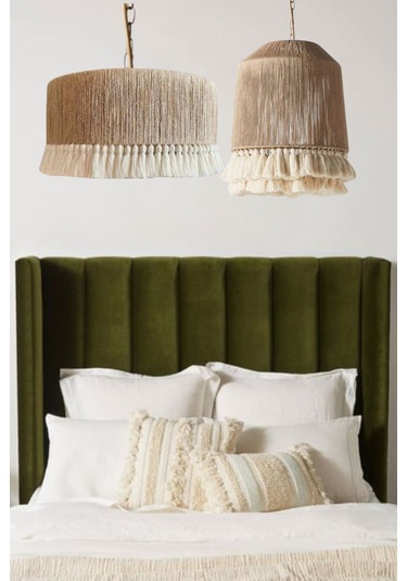 Aydınlatma Bohem Jüt Dolama Makrome Püsküllü Davul Avize Çok Renkli