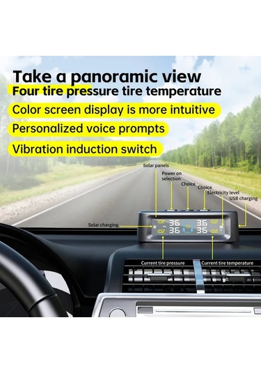 Xuweiwei Siyah 4 Sensörlü Ynf Solar Usb Tpms Lastik Basınç Ve Sıcaklık Monitörü Çift Şarj Zararsız Kurulum Akıllı Ekran Tüm Araçlar İçin