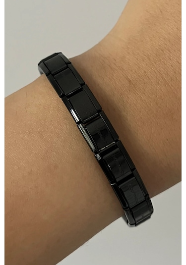 Kişiye Özel İsim Yazılı Siyah Renk İtalyan 18cm Çelik Bileklik Scb26b Siyah