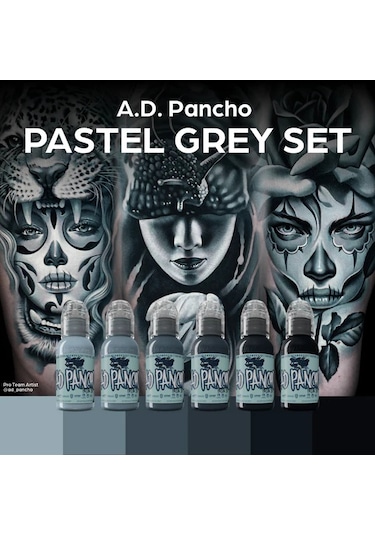 A.d Pancho Pastel Greys 6'lı Set - World Famous Ink Dövme Boyası - 1oz/30ml