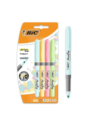 Bic Fosforlu Kalem Brite Liner Grip Pastel 4'lü Çok Renkli