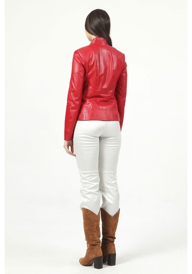 Dericlub Yb-2157 Gerçek Deri Kadın Mont Kırmızı
