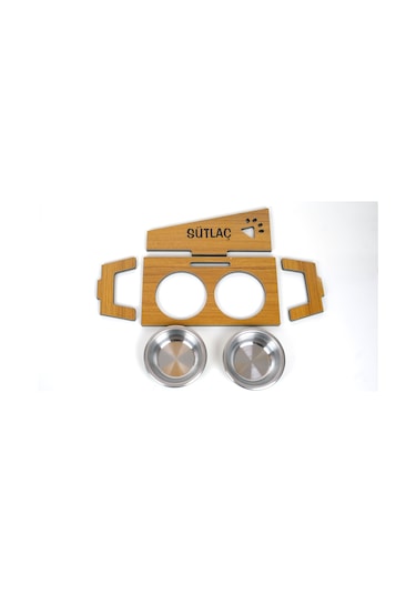 Realwood Suya Dayanıklı İsim Baskılı Çelik Kaseli Kedi Köpek Mama Stantı