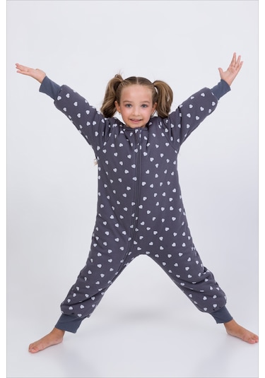 Kız Erkek Çocuk Kalın Elyaf Dolgulu Premium Kalite 2.5 Tog Desenli Uyku Tulumu Antrasit - Gri