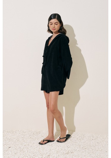 Havlu Kumaş Kimono Siyah Siyah