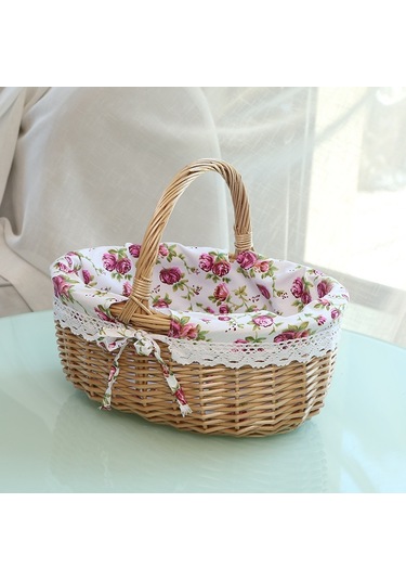 Cbtx Saplı Hasır Piknik Sepeti Söğüt El Dokuma Paskalya Sepeti Oyuncak Saklama, Boyut: L - Gül Çiçekleri