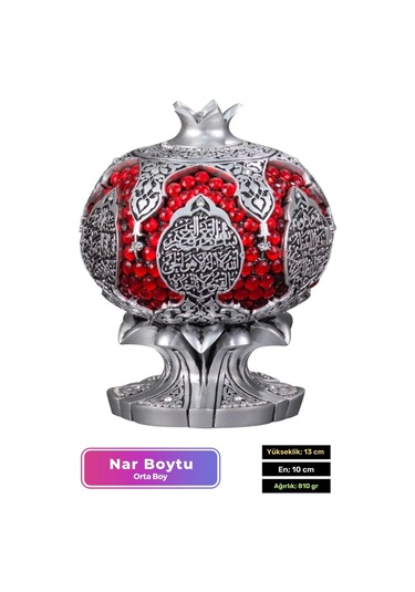 Özel Üretim Kutulu Antik Gümüş Canlılık Pozitiflik Dekoratif Ayet-el Kürsi Bereket Nar Boytu Biblo