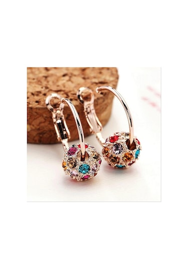 Çok Renkli Avusturyalı Kristal Top 18 K Altın Renkli Küpe Şanslı Transfer Boncuk Daire Hoop Küpeler Kadın