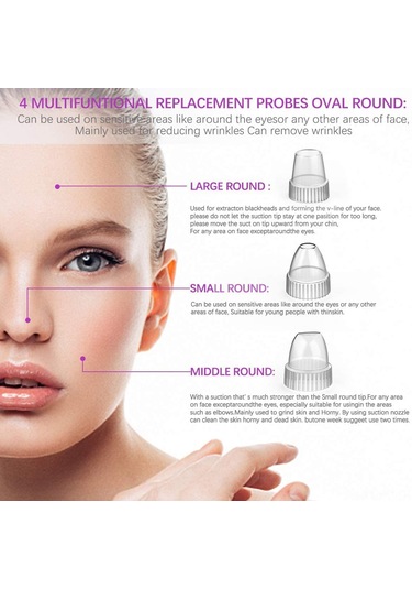 Hangfox Pink Elektrikli Siyah Nokta Ve Akne Kaldırıcı Seti - 3 Emme Seviyesi, 4 Değiştirilebilir Uç, 5 Parça Akne Aracı Pil Yok