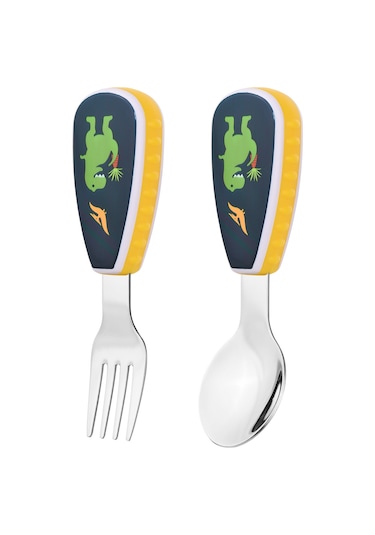Vkemall 12 Aydan Büyük Çocuklar İçin Çelik Çatal Kaşık Seti Dinozor Desenli Depolama Kutusuyla Çok Renkli