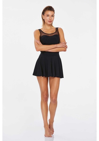 Kadın Siyah Tül Detaylı Askılı Elbise Mayo C6t4n8o3 001