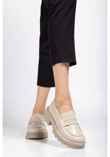 746-759 Bej Yanki Yüksek Tabanlı Loafer Ayakkabı Bej
