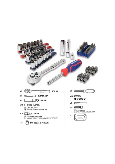 Workpro Wp209006 84 Parça 3/8 1/4 Cr-v Metrik/inç Profesyonel Lokma Ve Bits Uç Takımı Fr Wp209006