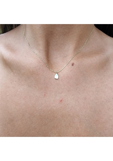 Su Damlası Sade Taşsız Tasarım Modern Tarz 14 Ayar Altın Kolye-gündelik Spor Tarz Altın Kolye