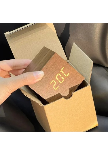 Sıcaklık Ses Kontrolü Ile Ahşap Dijital Çalar Saat Elektronik Saatler Brown