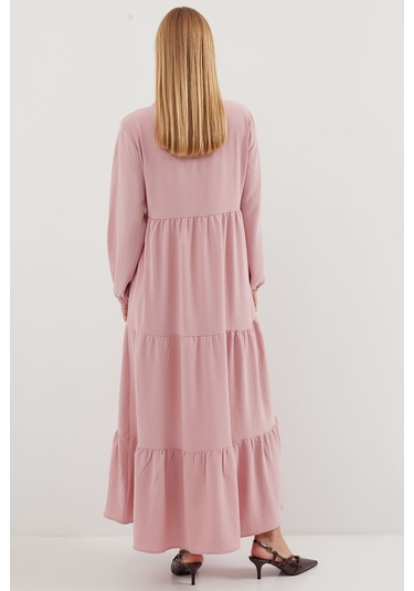Bigdart 1627 Yaka Bağcıklı Tesettür Elbise - A. Pembe 001