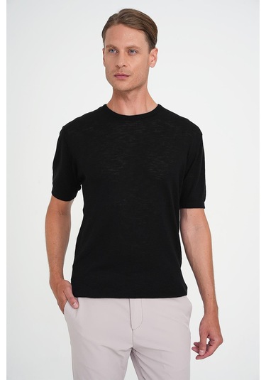 Comfort Fit Bisiklet Yaka Kısa Kol Spor Siyah Triko Tr 881 Siyah