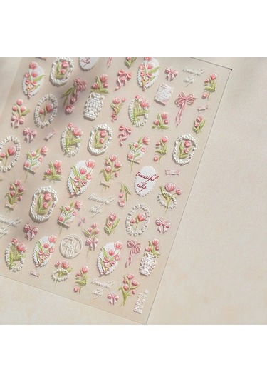 Flybuy Kurutulmuş Çiçek Şeftali Çiçeği Orkide Buket Renkli Metal Boncuklu Dekor Ms780