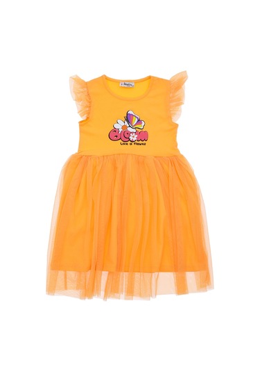 Kız Çocuk Elbise Baskılı Turuncu
