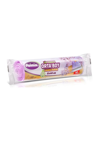 Polmix Büzgülü Çöp Torbası Lavanta Kokulu Çöp Poşeti 55 x 60 CM 5 Rulo