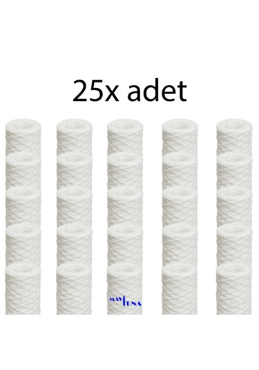 25 Adet 10" İnç 1 Mikron Tortu Polipropilen İp Sargılı İplik Su A