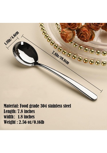 Kosona 18/8 Çelik Kaliteli 4'lü Kore Çorba Kaşığı - Büyük Yuvarlak Uç, Uzun Sap, Tersanesi, Toksiksiz, Korozyona Dayanıklı Gümüş