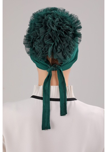 Tesettür Fırfırlı Bone Zümrüt Yeşili Zümrüt Yeşili