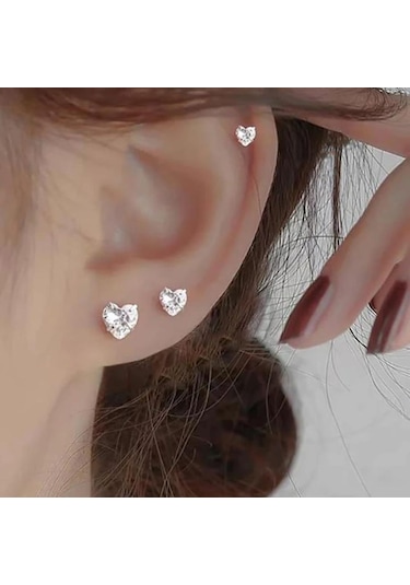 Tektaş Kalp Küpe Seti 3 Parça Çok renkli