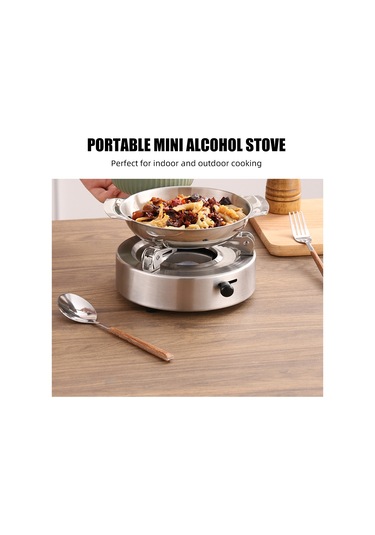Ximistore9 Dışarıda Taşınabilir Paslanmaz Çelik Alkol Ocağı: Ayarlanabilir Alev, Ev/hotel/barbekü Kullanıma Uygun, Anti Kayma Tabanlı Gümüş