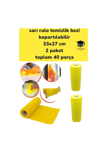 Sarı Rulo Temizlik Bezi Kopartılabilir 33x27 Cm 2 Paket Toplam 40 Parça