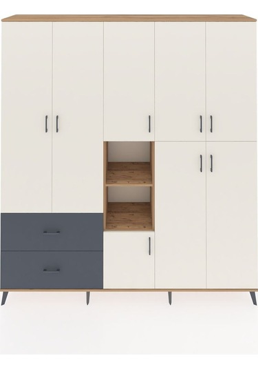 Hyperion Dolap 12 Raflı 2 Çekmeceli Tek Askılı 220x44x243 Çam-aytaşı/antrasit Aytası/antrasıt