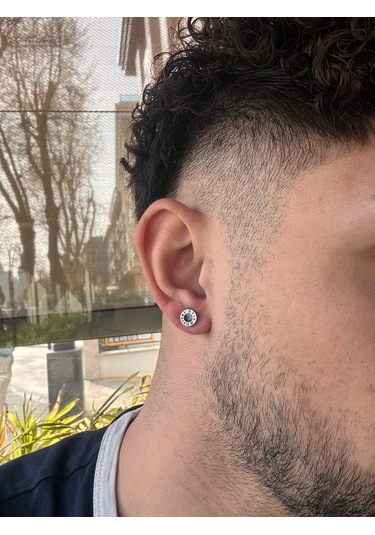 Roma Black Erkek Küpesi - 1 Adet - Döner Kilit