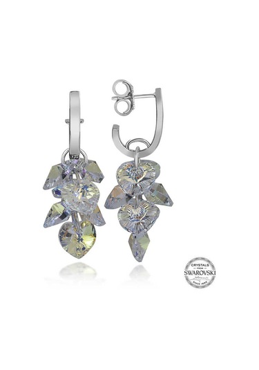 Swarovski Crystal Taşlı Gümüş Kalp Salkım Sallantılı Çivili Kadın Küpe