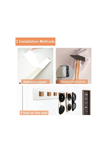 Hangfox Duvar Takılı Bambus Güneş Gözlüğü Dolabı - Pu Deri Kanca İle Ev İçi Gözlük Tutucu Ve Sergi Rakımı 40cm Beyaz