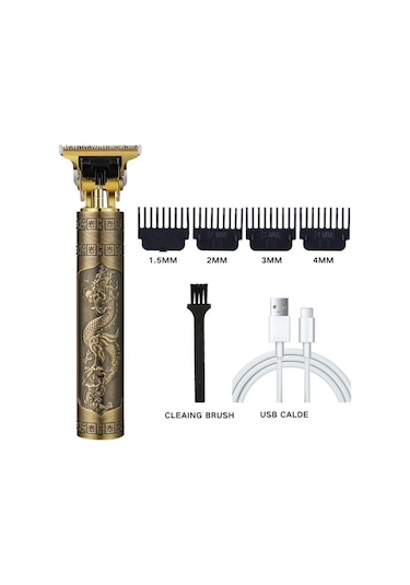 Vıntage T9 Komple Metal Usb Şarjlı Ense Çizim - Saç Sakal Kesme Traş Makinesi 3877