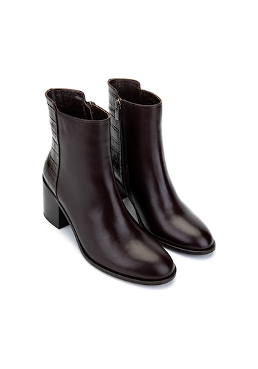 Tamer Tanca Kadın Hakiki Deri Kahverengi Topuklu Bot 33 551 Bn Bot Sk24-25 Khv Dr/kroko Kahverengi