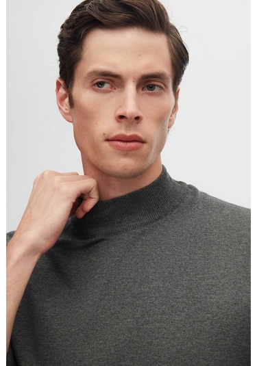 D's Damat Regular Fit Antrasit Pamuk Karışımlı Yarım Balıkçı Triko Kazak Antrasit