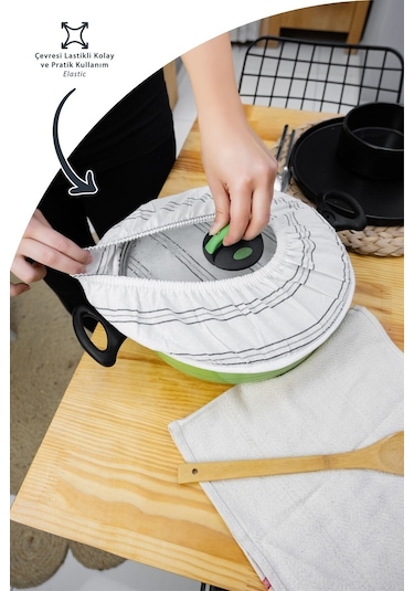 Morlay Önlük+Fırın Eldiveni+Tutacak 2 Adet+Poşetlik+Demlematik Mutfak Seti 6'lı Krem - Gri Çizgili