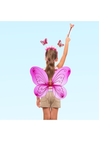 Kelebek Kanat. Asa Ve Taç 3'Lü Set - Fuşya
