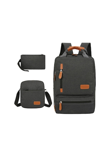Aubyhe Siyah Dışarıda Seyahat Çantası Seti: 11.0" Laptop Taşıyabilir 3'lü Nylon Sırt Çantası + Orta Çanta + Küçük Cüzdan Siyah